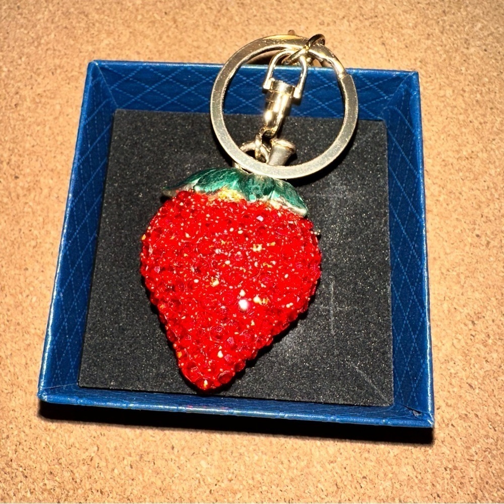 Sparkling Strawberry crystal keychain bag clip, purse accessories blinged out